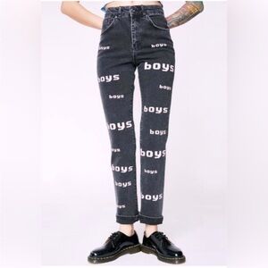 THE RAGGED PRIEST Boys Print Black Straight Leg Jeans 26 Y2K Punk